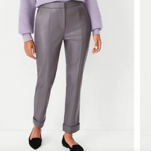Ann Taylor Faux Leather Fresh Graphite High Waist Ankle Pant NWT - Picture 3 of 13